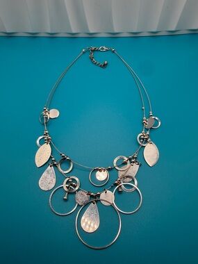 Silver Multi-Shape Statement Necklace - Elegant Layered Design